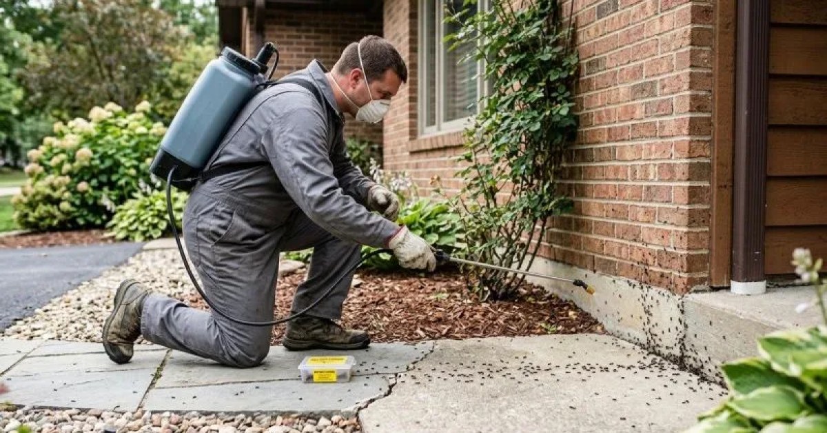 Ant inspection near a residential kitchen entry point